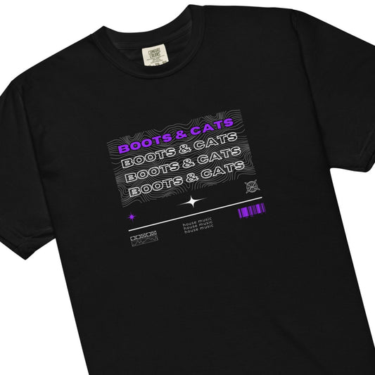 boots and cats house music purple men’s unisex comfort colors heavyweight t-shirt | edm merch rave outfits for men comfy rave wear